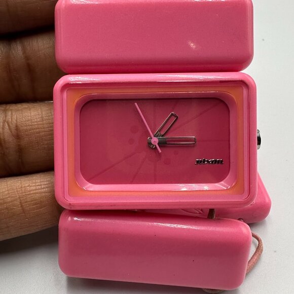 Nixon Vega Watch Women Pink Rectangle Dial Stretched Out Band New Battery - Picture 1 of 7